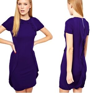 Karen Millen Royal Blue Ruffle Mini Dress Short Sleeve Cocktail Evening Size 4